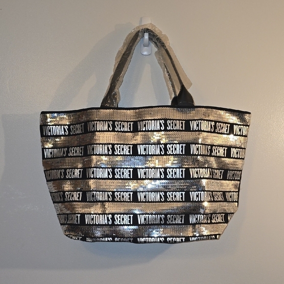 Victoria's Secret Handbags - Victoria's Secret Shimmering Black and Silver Tote NWT